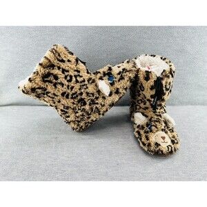 FOOT PETALS - Women's Zipper Boot Slipper Leopard Size Large US 9-10    B2